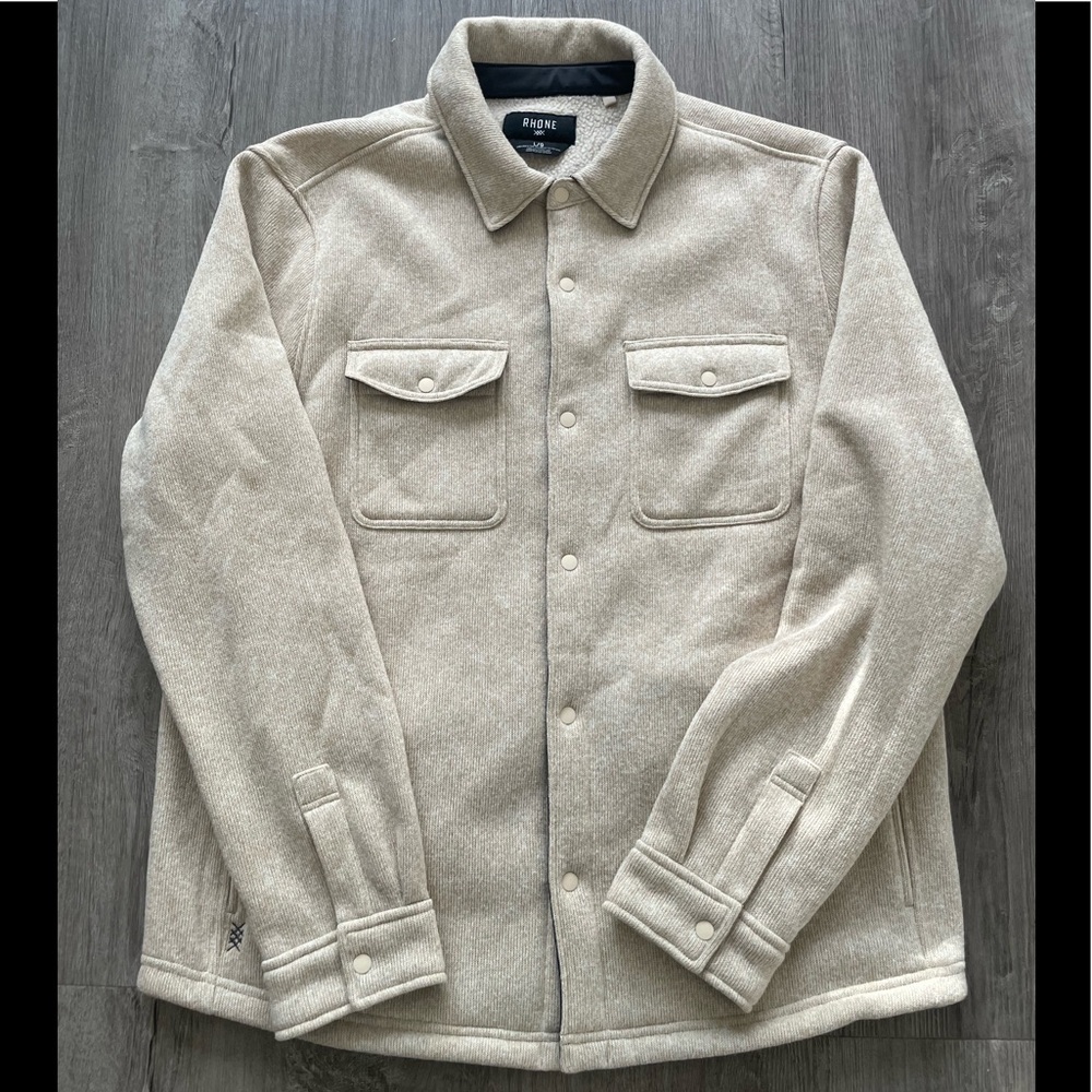 Rhone Fleece Shacket Jacket - Oatmeal Heather Tan - Full Snap Button Large NWOT